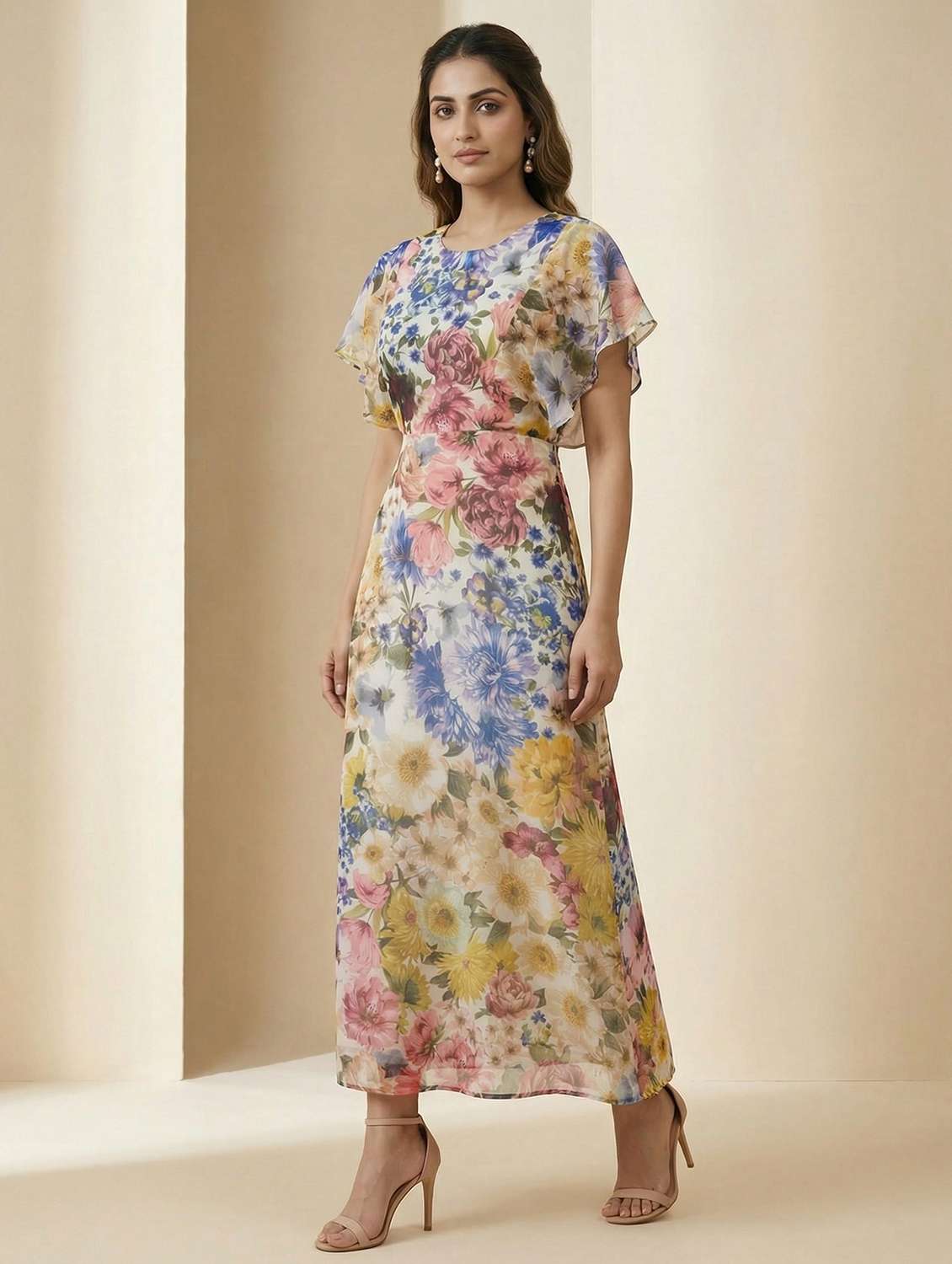 women floral printed round neck a-line dress - 22451716 -  Standard Image - 2