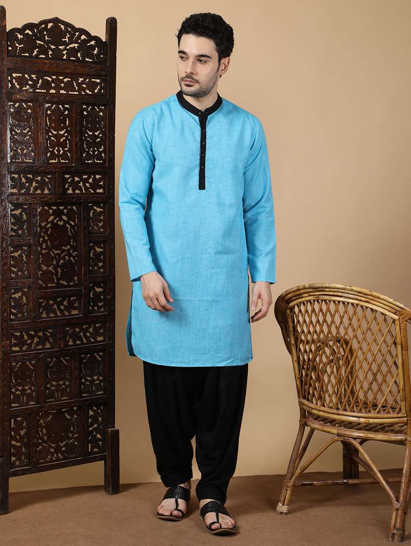 men solid mandarin neck long kurta - 22451759 -  Standard Image - 2