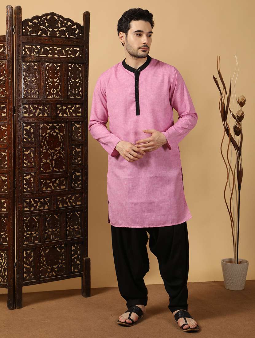men solid mandarin neck long kurta - 22451761 -  Standard Image - 2