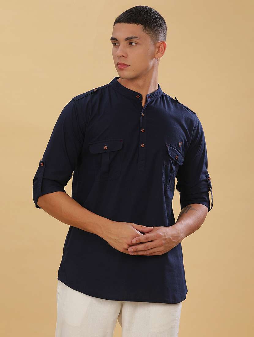 men solid mandarin neck short pathani kurta - 22451763 -  Standard Image - 2