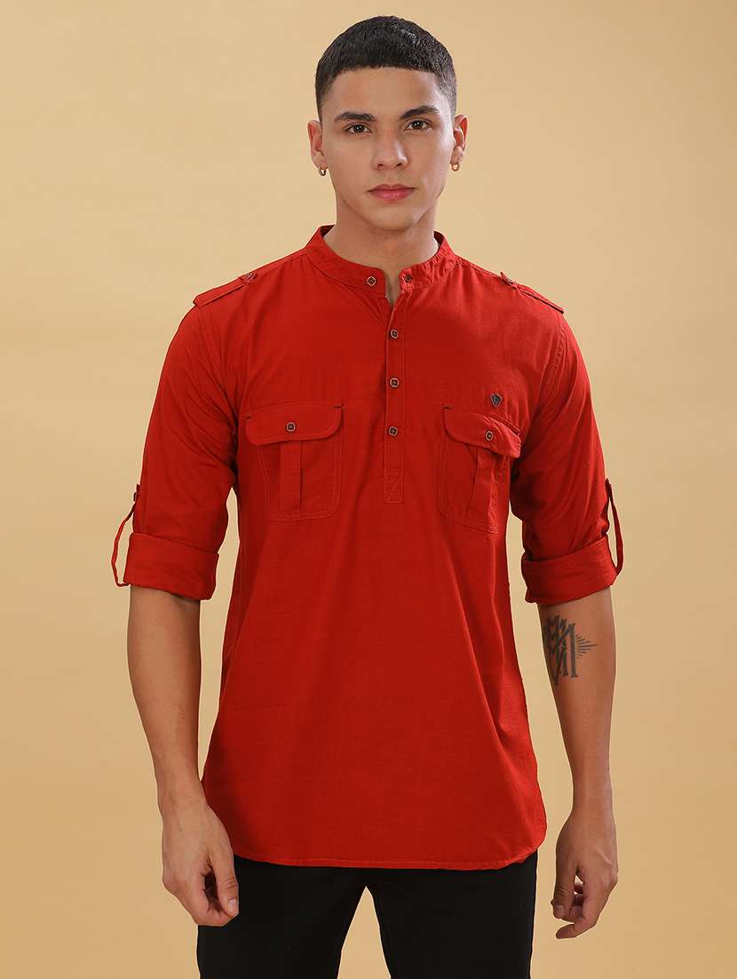 men solid mandarin neck short pathani kurta - 22451765 -  Standard Image - 2