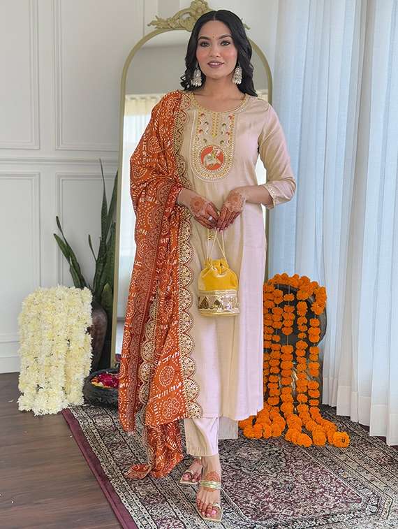 women beige kurta pant set - 22451853 -  Standard Image - 2
