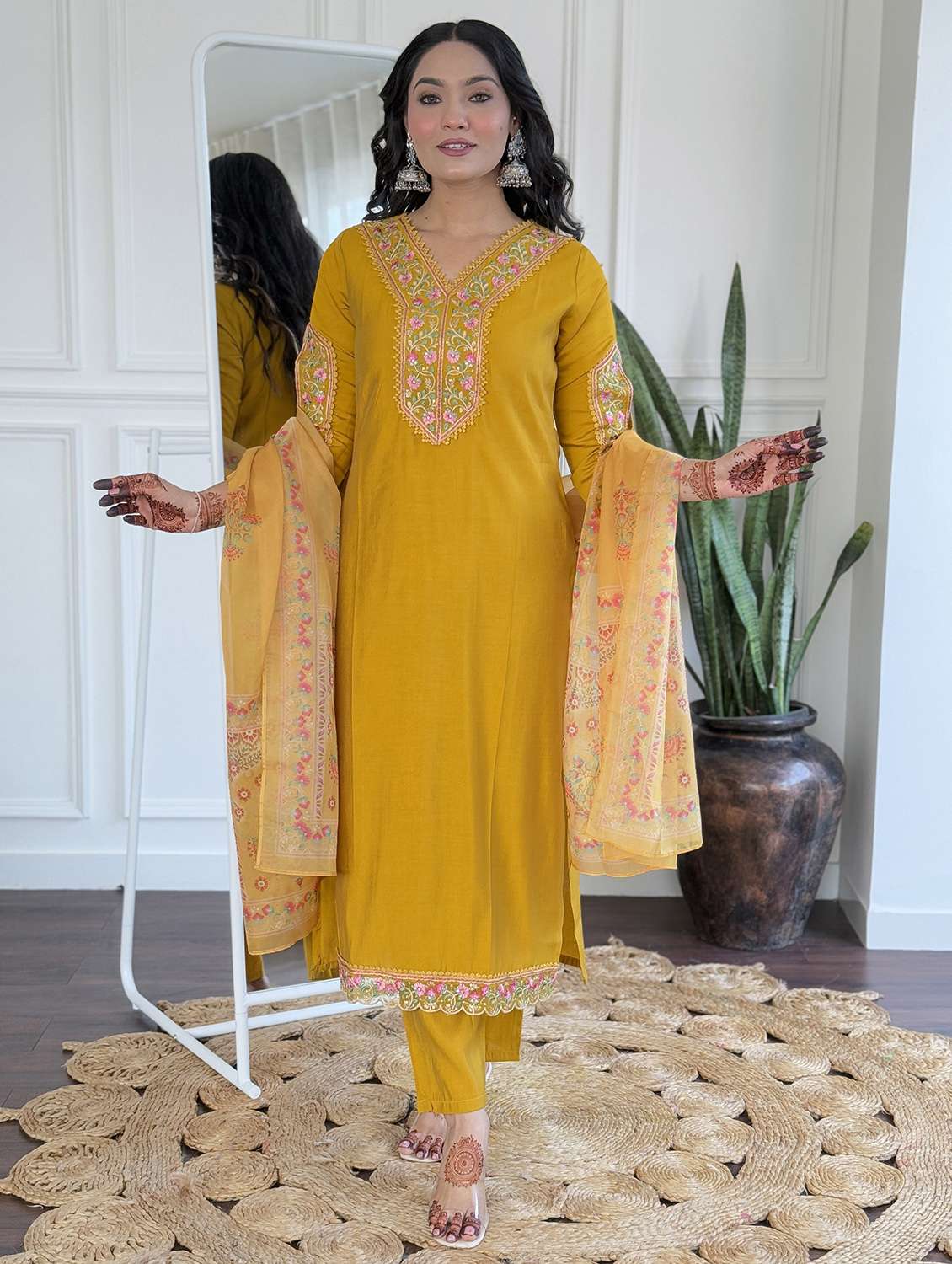 women mustard self design  kurta pant set - 22451854 -  Standard Image - 2