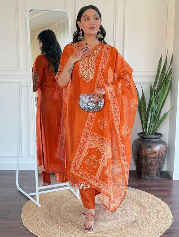 women rust self design kurta pant set - 22451856 -  Standard Image - 2
