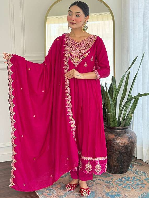 women pink self design  kurta pant set - 22451857 -  Standard Image - 2