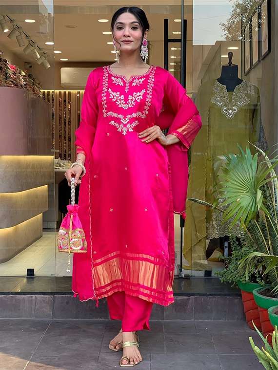 women pink self design  kurta pant set - 22451867 -  Standard Image - 2