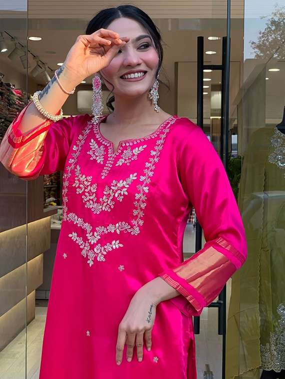 women pink self design  kurta pant set - 22451867 -  Standard Image - 7