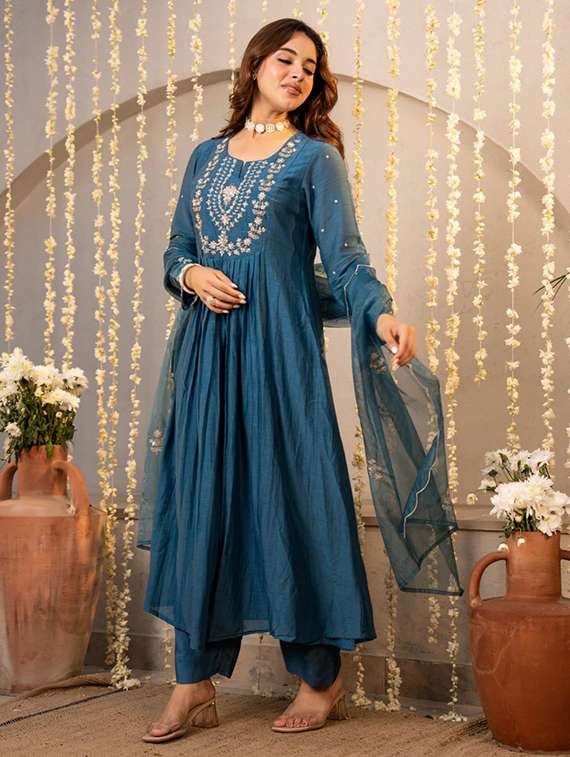 women blue  solid kurta pant set - 22451880 -  Standard Image - 2