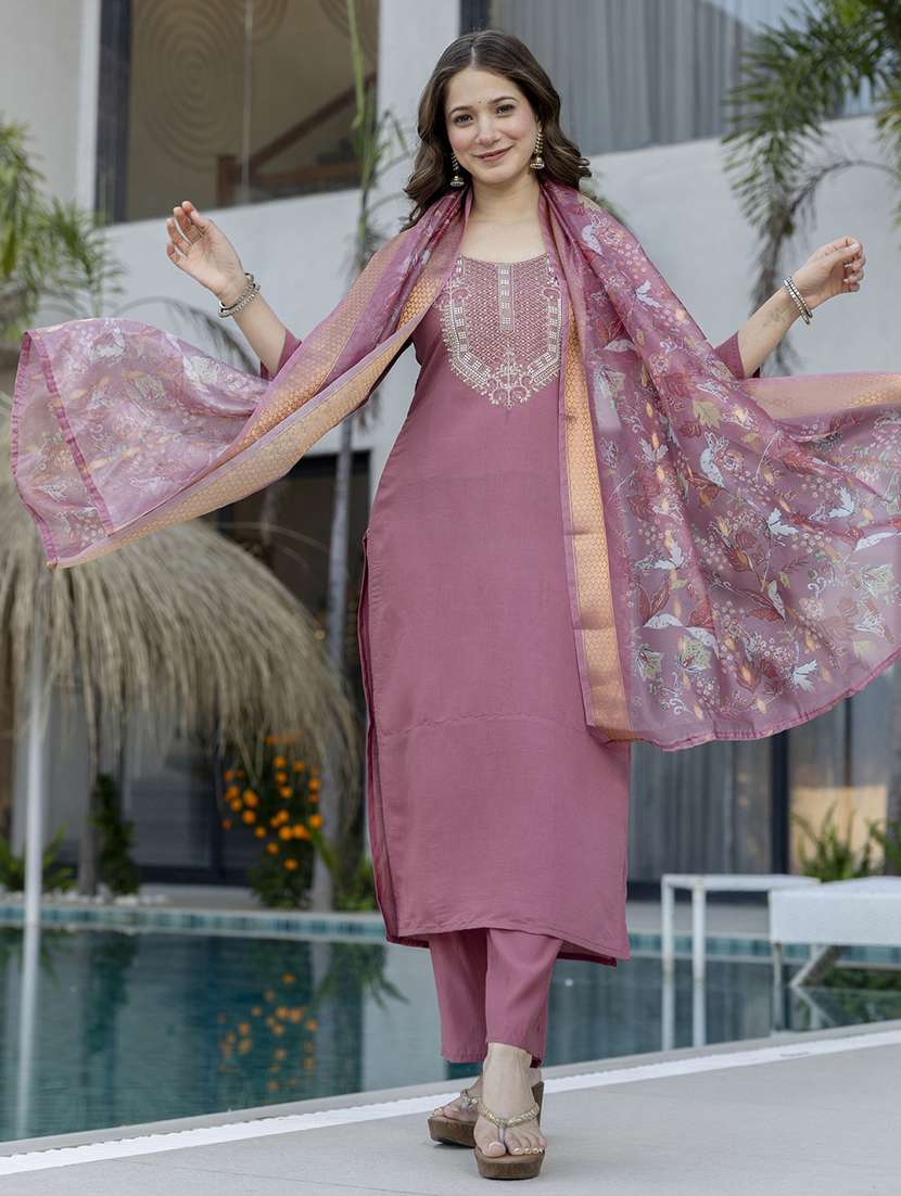 women pink solid  kurta pant set - 22451884 -  Standard Image - 7