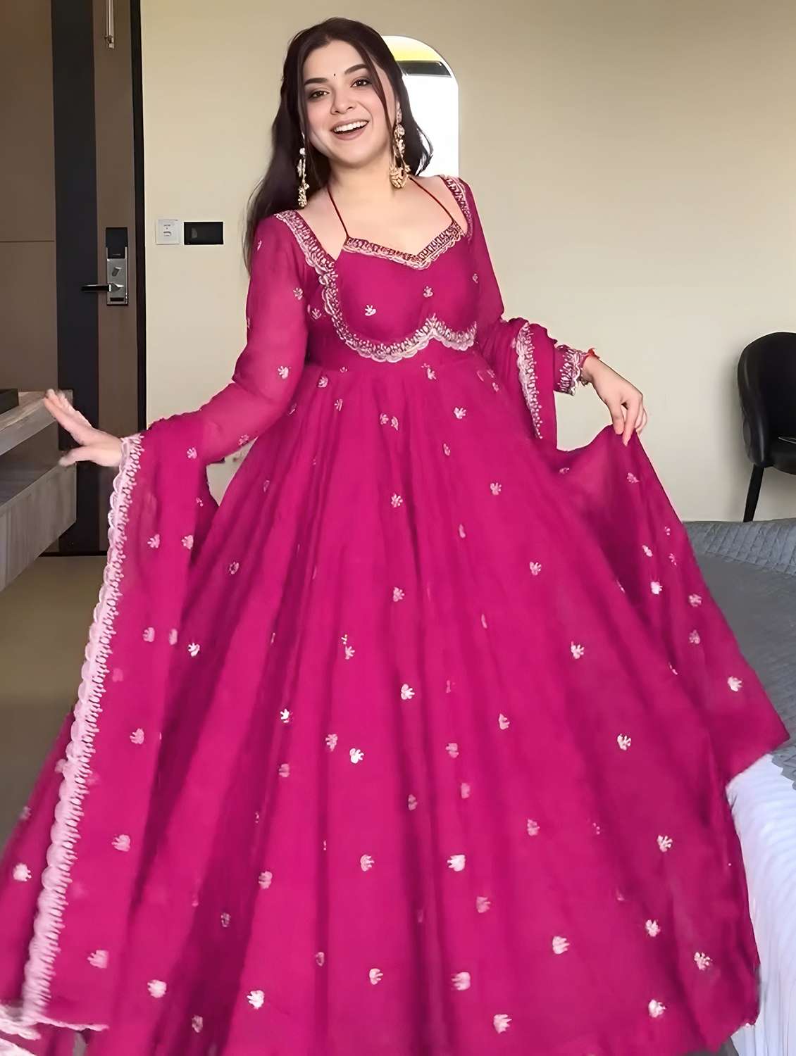 women pink self design  anarkali sets set - 22451886 -  Standard Image - 2