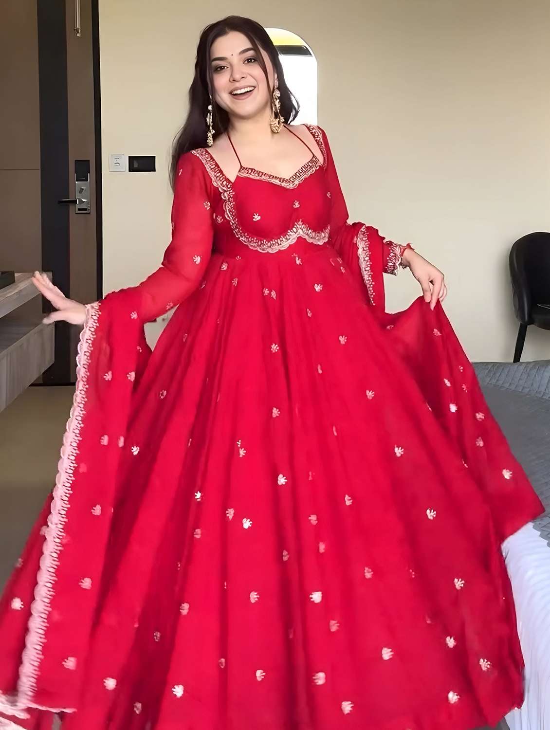 women red  self design anarkali sets set - 22451887 -  Standard Image - 2