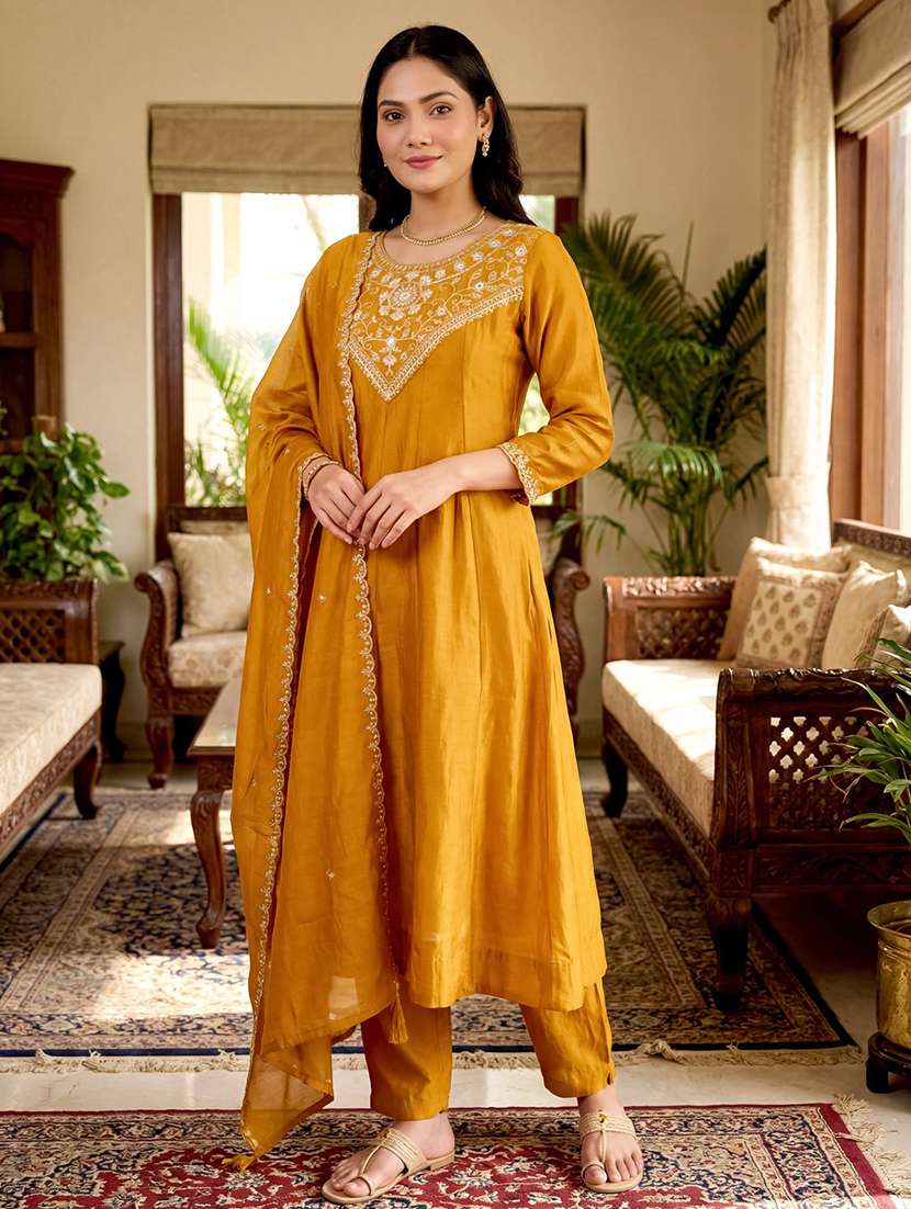 women mustard kurta pant set - 22451894 -  Standard Image - 2