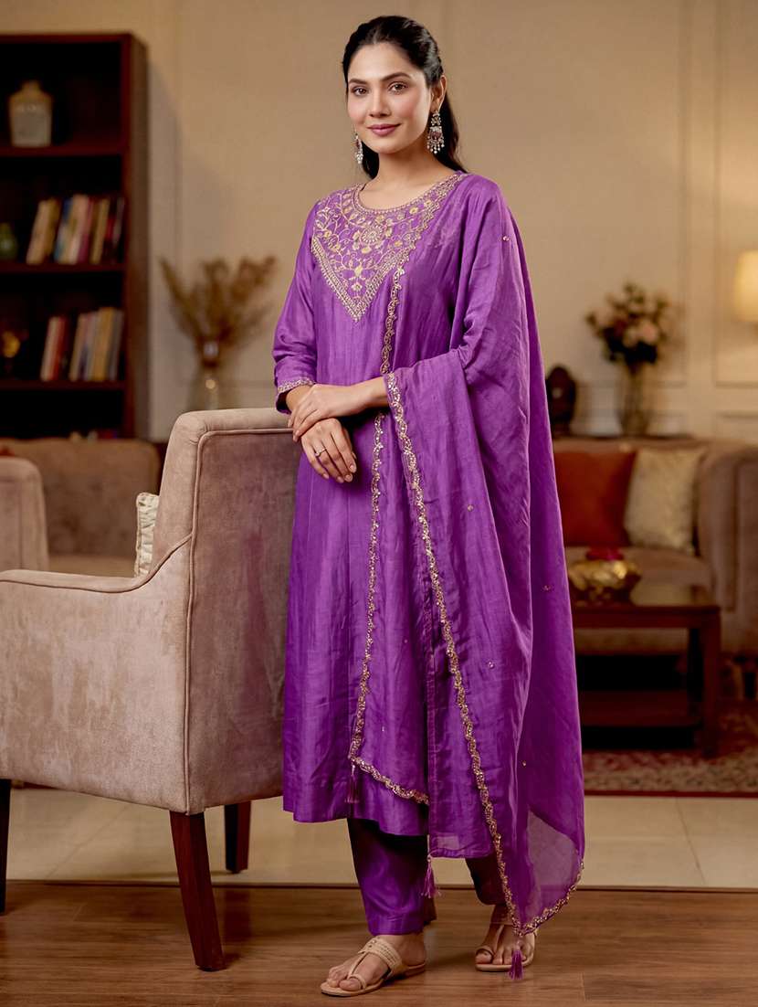 women purple kurta pant set - 22451895 -  Standard Image - 2