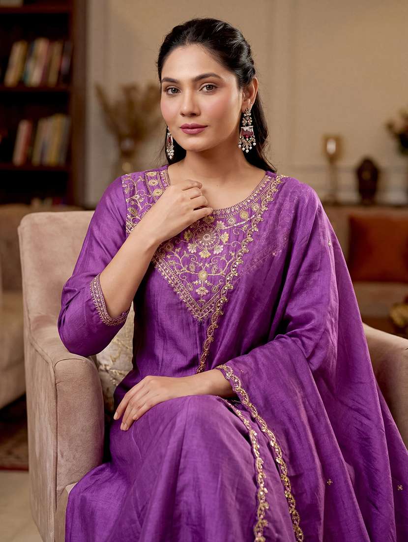 women purple kurta pant set - 22451895 -  Standard Image - 7