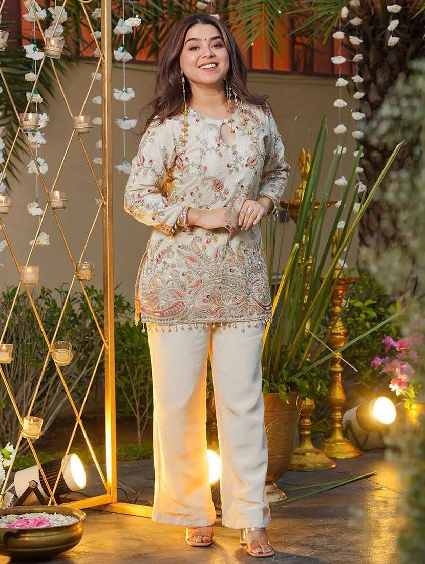 women cream paisley kurta pant set - 22451897 -  Standard Image - 2