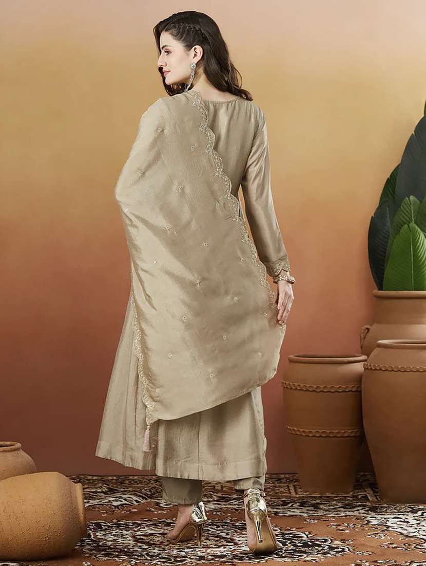 women solid with work long sleeve kurta pant with dupatta set - 22451899 -  Standard Image - 2