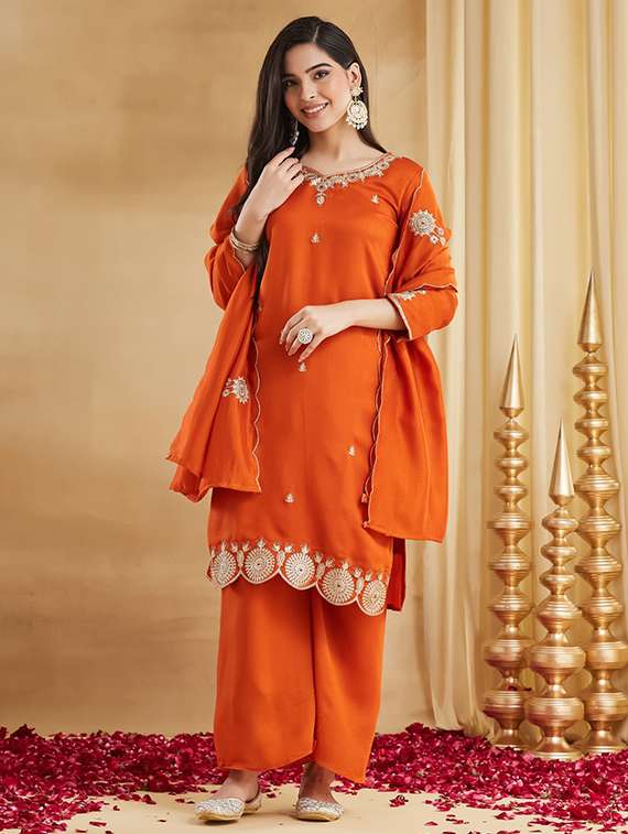 women orange kurta palazzo set set - 22451903 -  Standard Image - 2