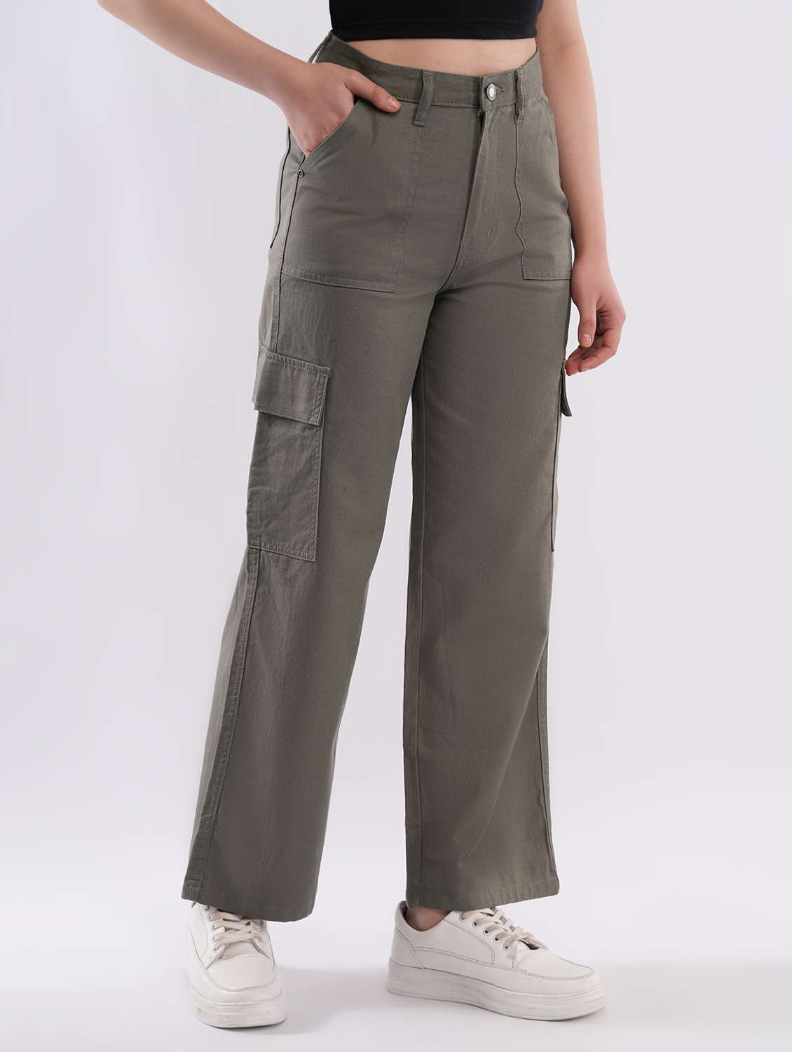 women solid high rise cargo - 22451907 -  Standard Image - 2
