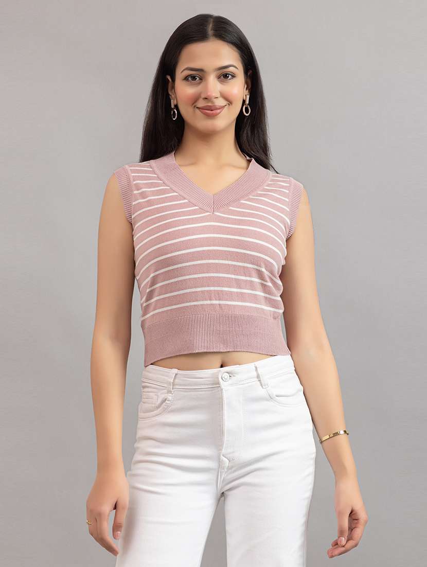 women striped sleeveless t-shirt