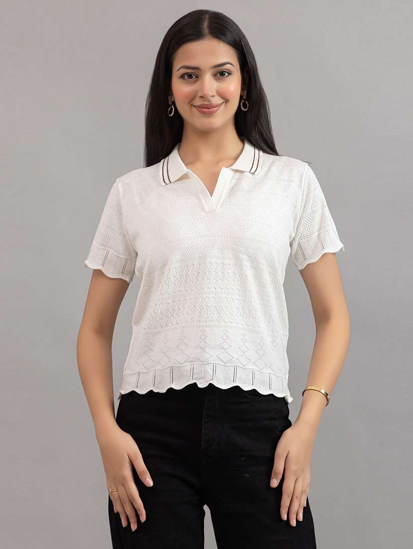 Women Solid White Cotton Regular T-shirt - 22451936 -  Standard Image - 2