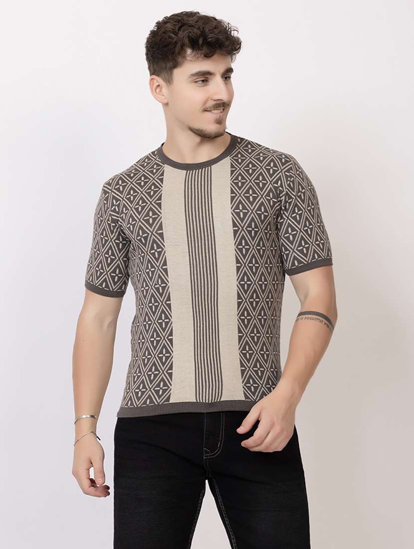 men beige cotton plain t-shirt