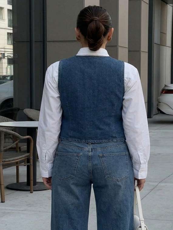 women solid scoop neck denim vest top - 22451994 -  Standard Image - 2