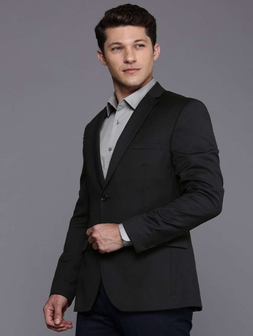 men solid lapel collar single breasted blazer - 22451995 -  Standard Image - 2