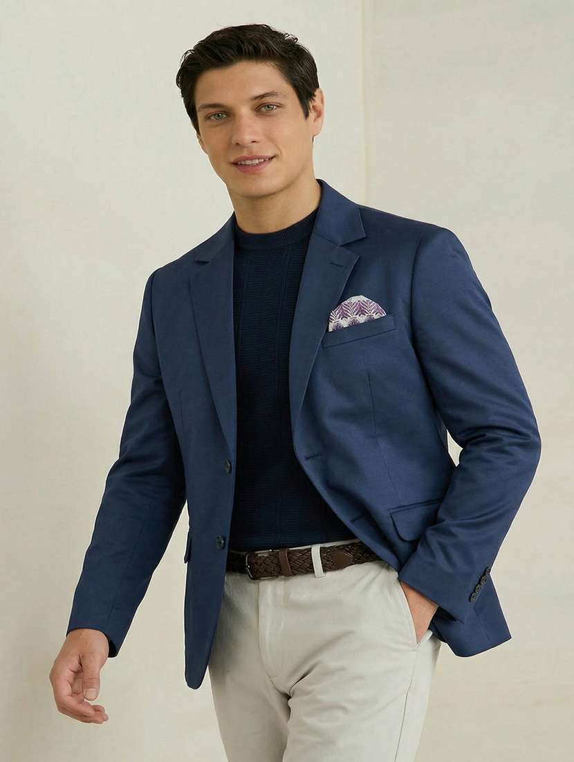 men solid lapel collar single breasted blazer - 22451996 -  Standard Image - 2