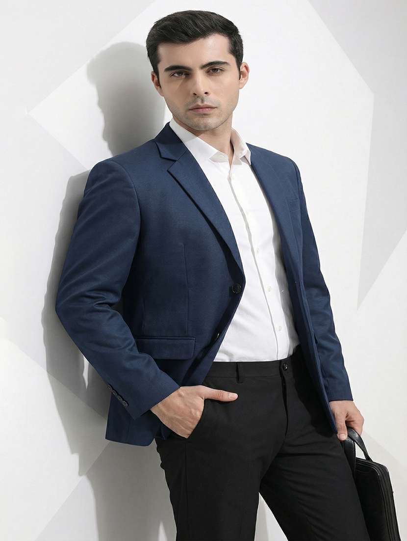 men solid lapel collar single breasted blazer - 22451997 -  Standard Image - 2