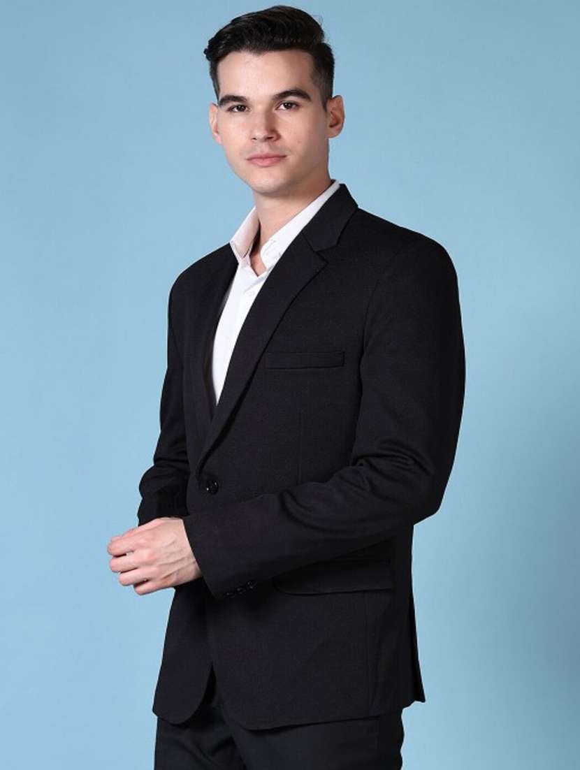 men solid lapel collar single breasted blazer - 22451998 -  Standard Image - 2