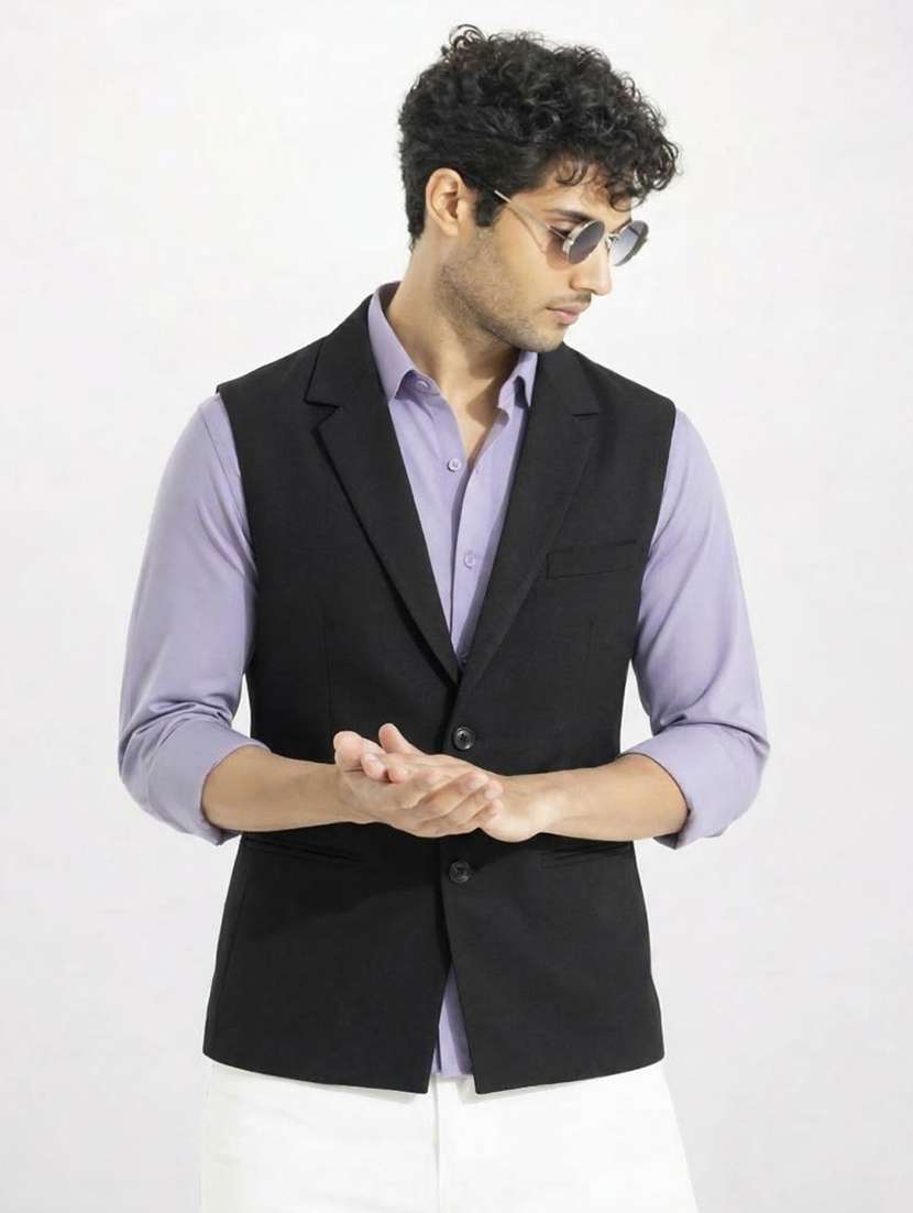 men solid lapel collar waist coat - 22452002 -  Standard Image - 2