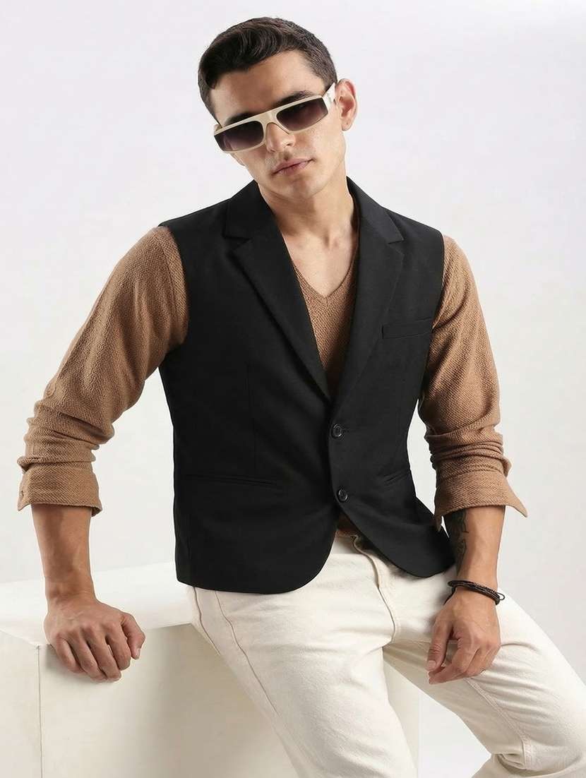 men solid lapel collar waist coat - 22452004 -  Standard Image - 2