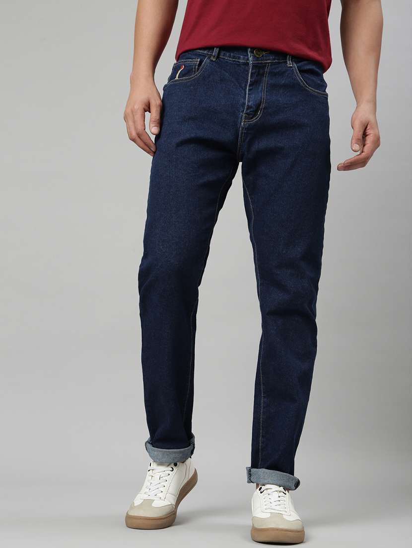 men plain mid rise full length tapered jeans