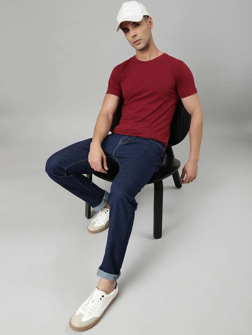 men plain mid rise full length tapered jeans - 22452025 -  Standard Image - 7