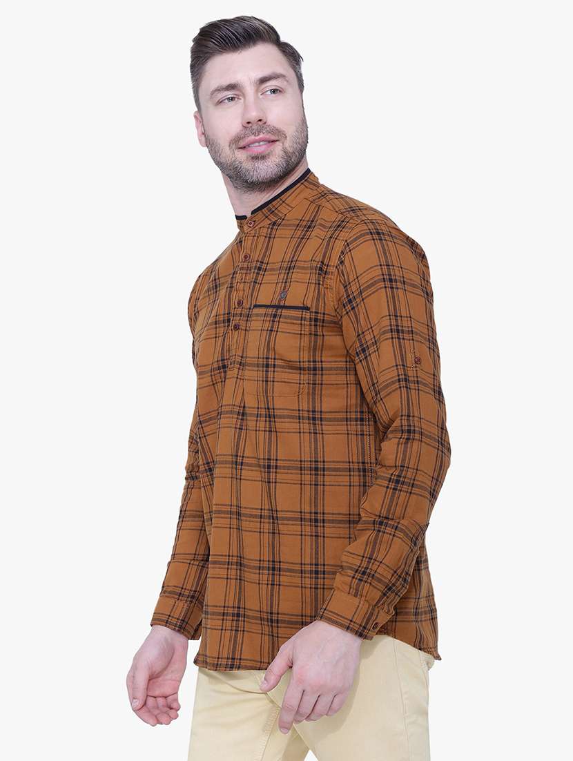 men checkered mandarin neck short kurta - 22452033 -  Standard Image - 2
