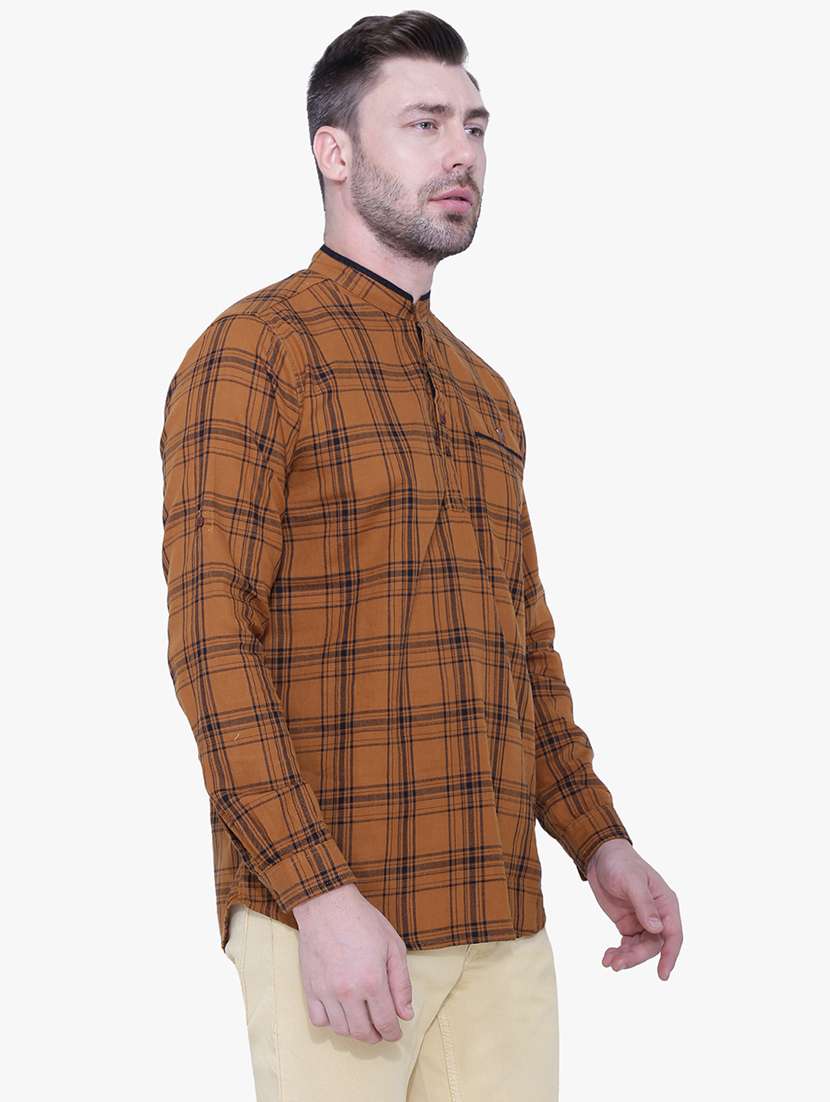 men checkered mandarin neck short kurta - 22452033 -  Standard Image - 2