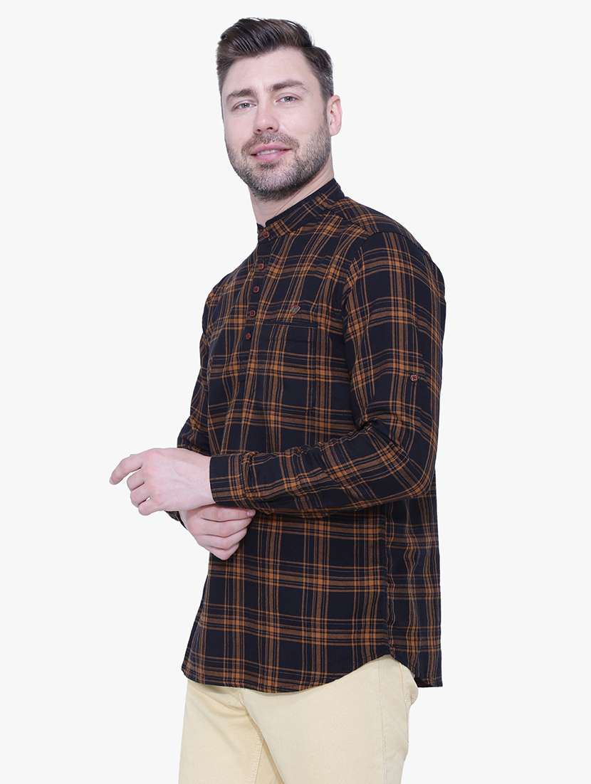 men checkered mandarin neck short kurta - 22452034 -  Standard Image - 2