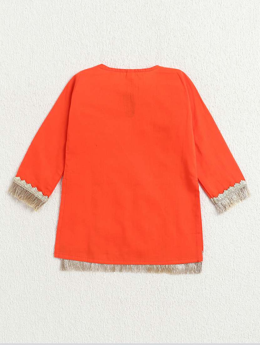 kids orange cotton kurta sharara set suit set - 22452091 -  Standard Image - 2