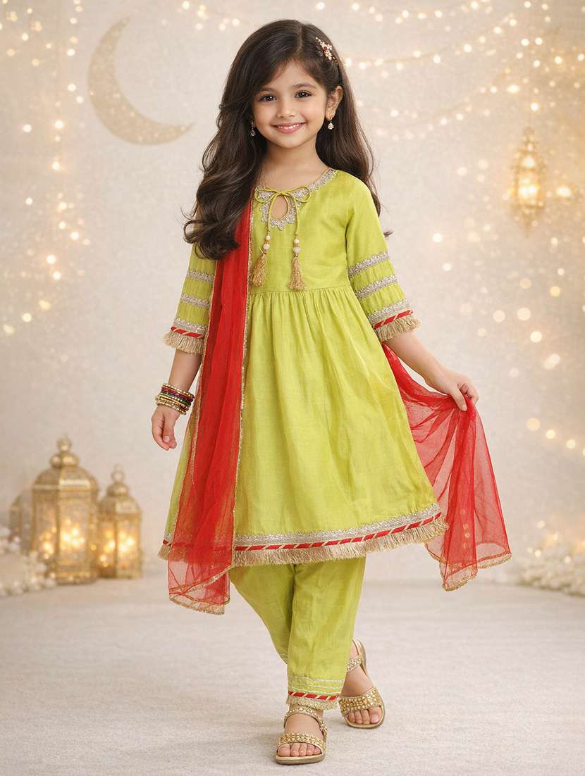 girls green suit set with gota work