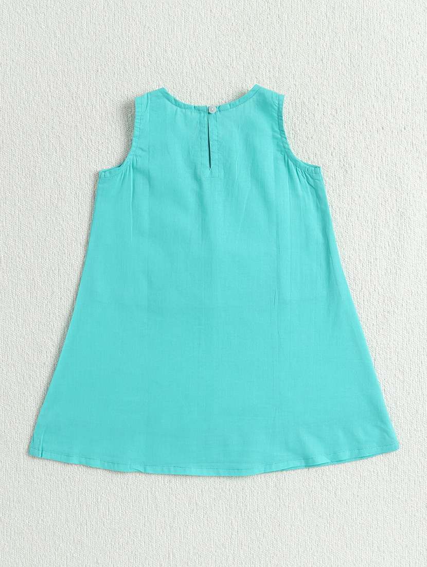 girls solid turquoise cotton kurta churidaar set suit set - 22452098 -  Standard Image - 2