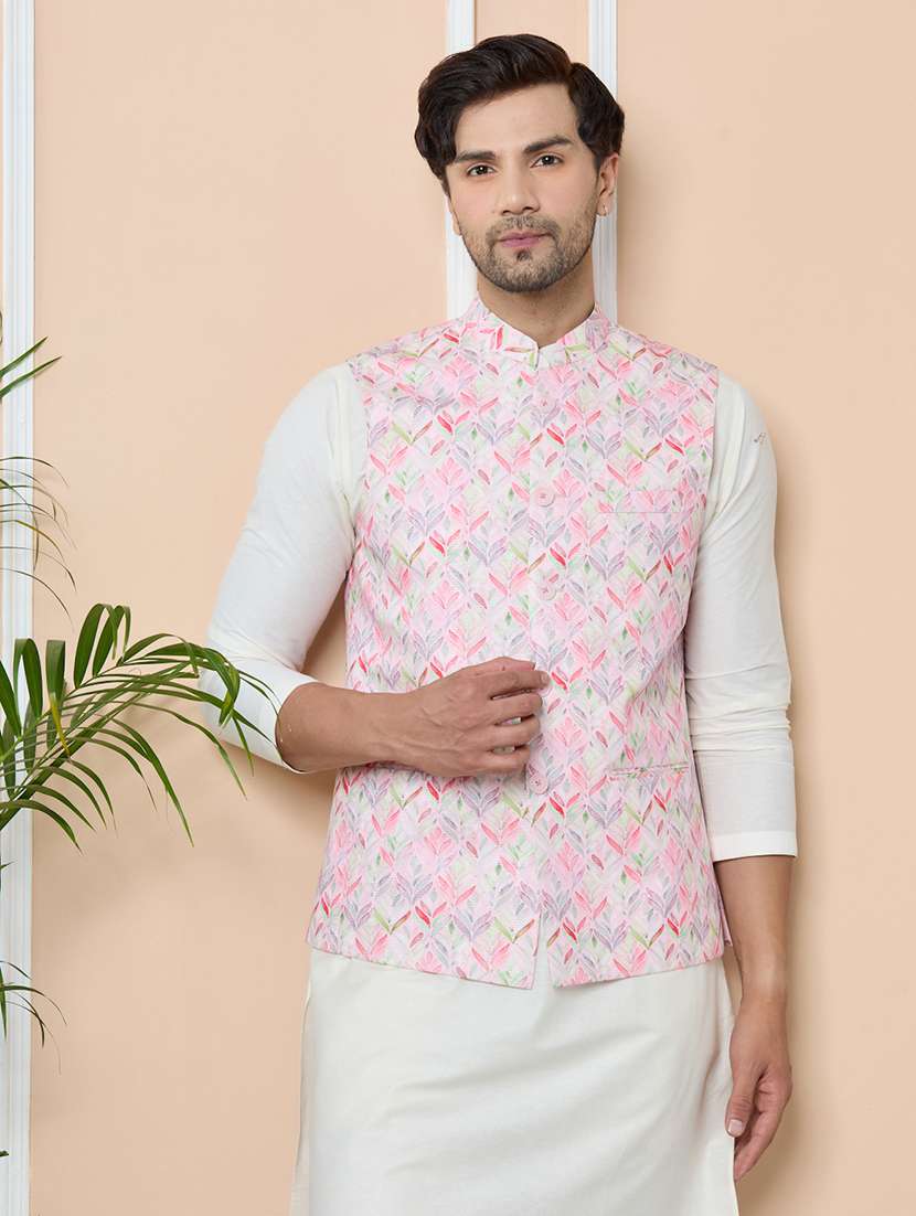 men pink cotton blend nehru jacket - 22452373 -  Standard Image - 2