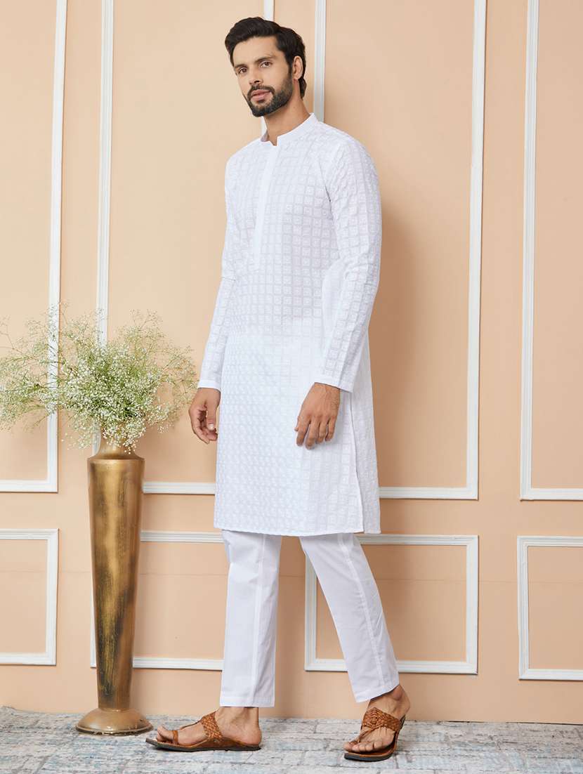men solid with work mandarin neck kurta pyjama set - 22452669 -  Standard Image - 2
