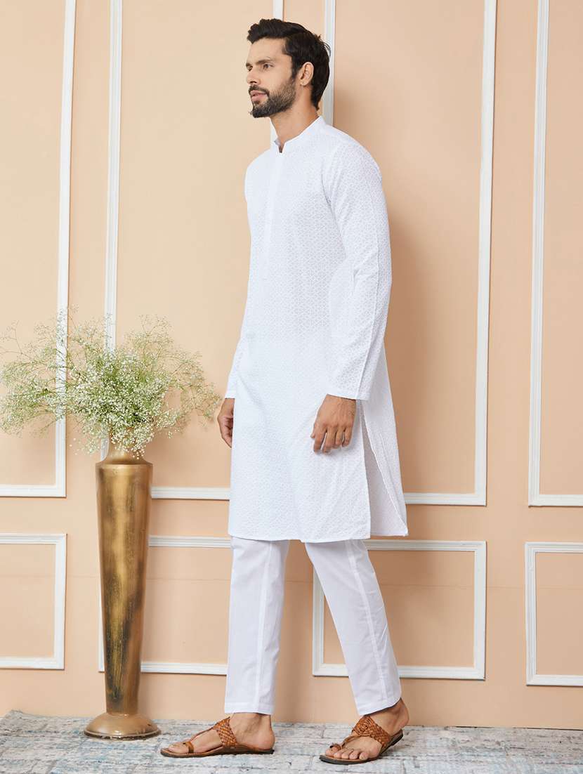 men solid with work mandarin neck kurta pyjama set - 22452672 -  Standard Image - 2