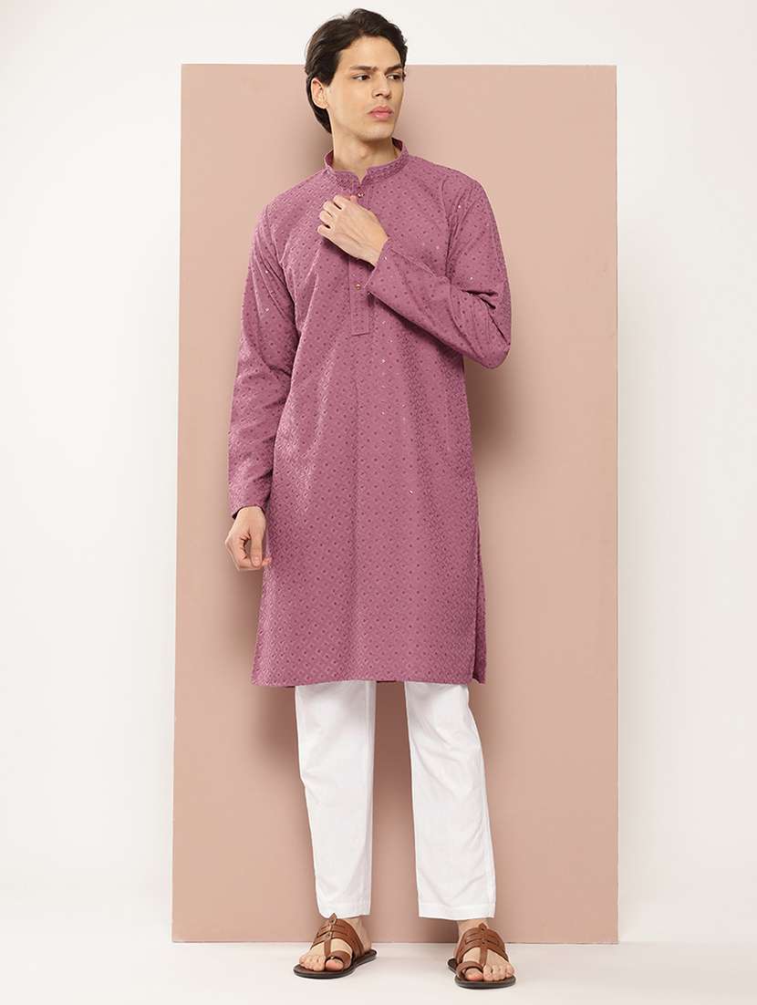 men solid with work mandarin neck kurta pyjama set - 22452746 -  Standard Image - 2