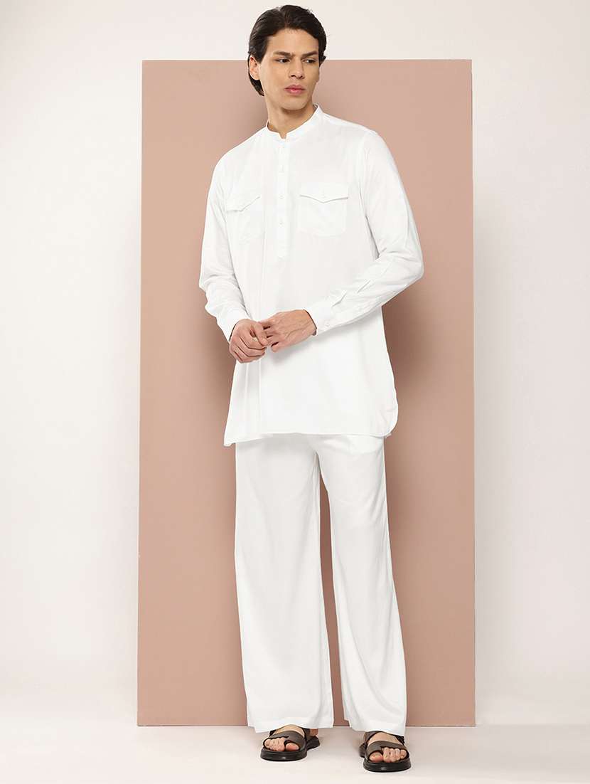 men solid mandarin neck kurta pyjama set - 22452762 -  Standard Image - 2