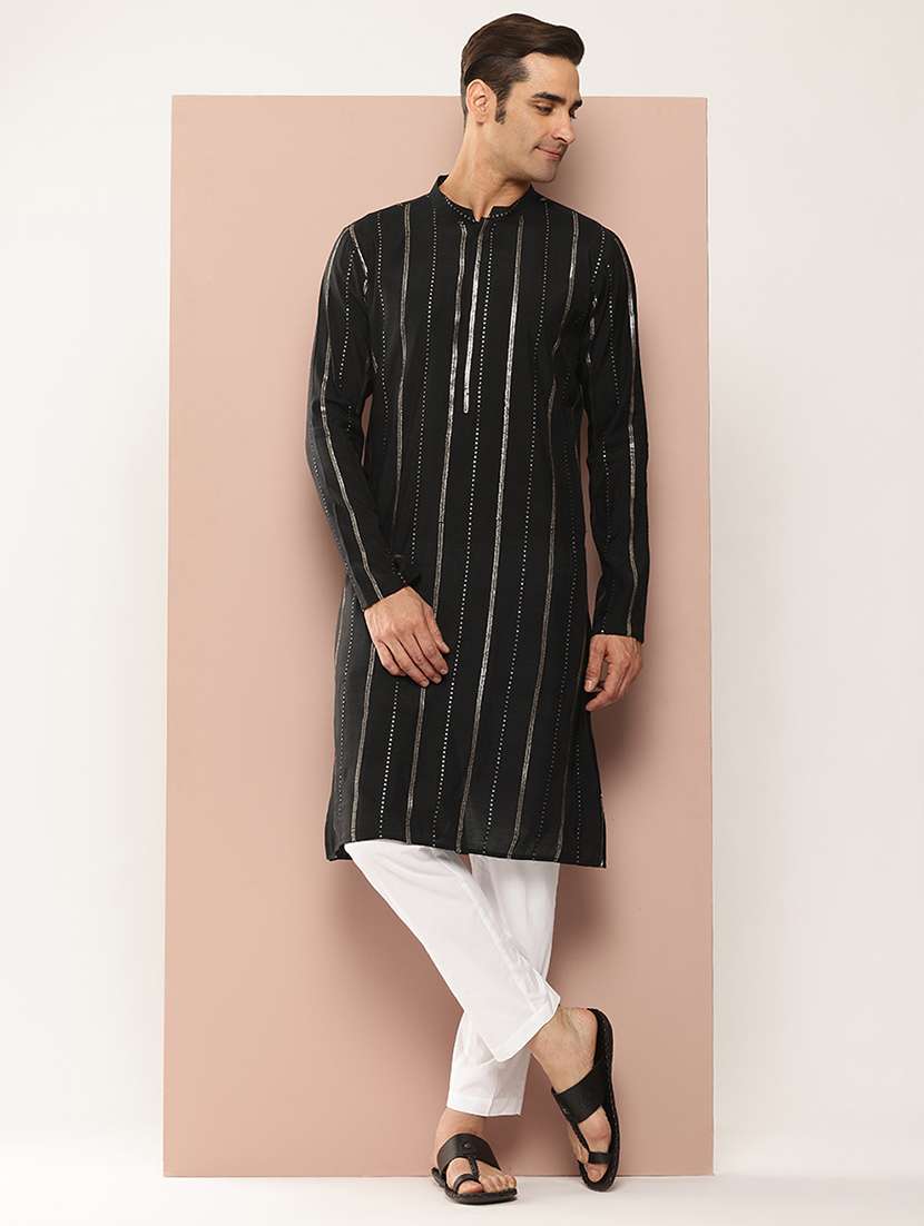 Men Solid With Work Mandarin Neck Kurta Pyjama Set - 22452772 -  Standard Image - 2