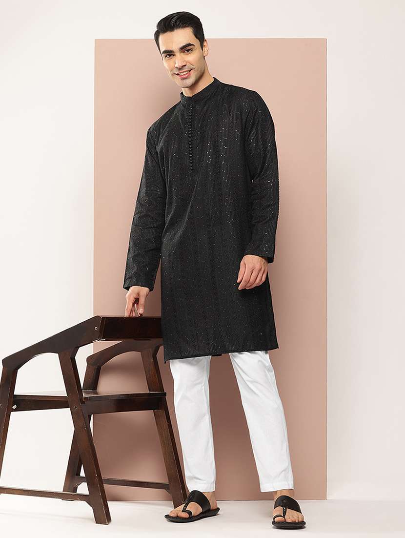 men long sleeve kurta and pyjama ethnic set