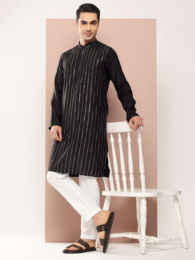 men long sleeve kurta and pyjama ethnic set