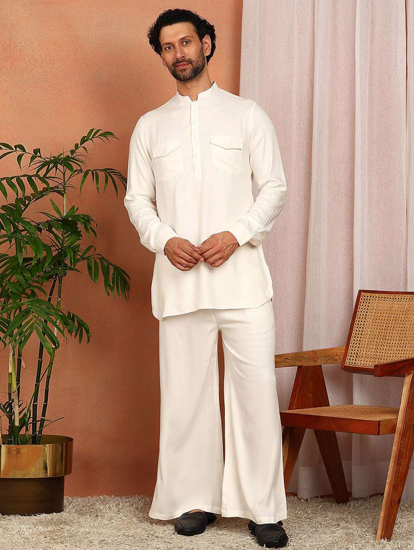 men solid mandarin neck kurta pyjama set - 22452944 -  Standard Image - 2