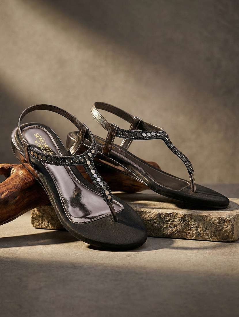 women embellished t-strap flat sandal